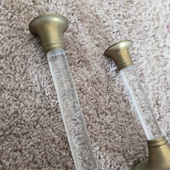Vintage Graduated Brass & Lucite Candlestick Holders MCM Style Set Of 2 Glass - Picture 3 of 6